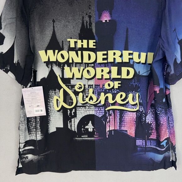 Disney Shirt Womens Large Black Purple Castle Camp Button Up Wonderful World 100 - Picture 9 of 13